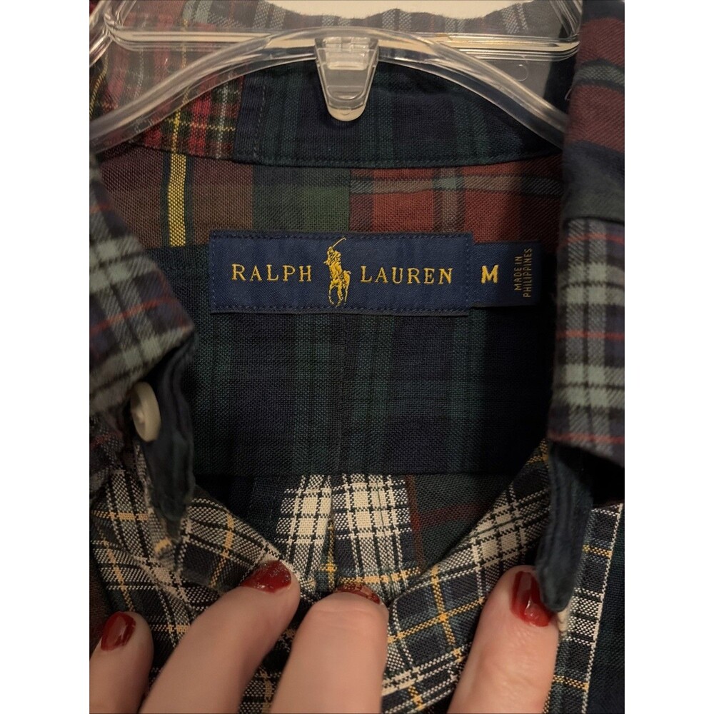 Ralph Lauren Patchwork Flannel Long Sleeve Button Up Shirt Size M - Picture 4 of 5
